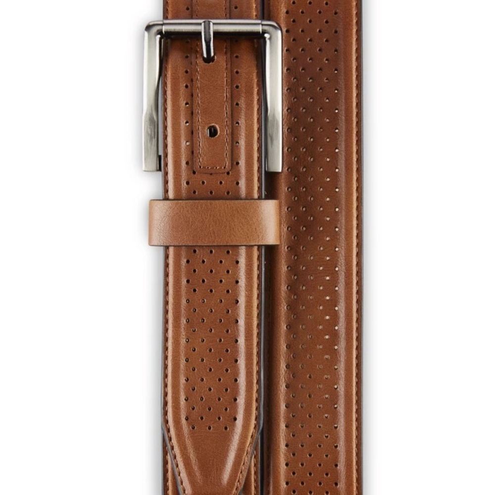 Men’s Brown Imitation Faux Leather Perforated Belt Size 54-56